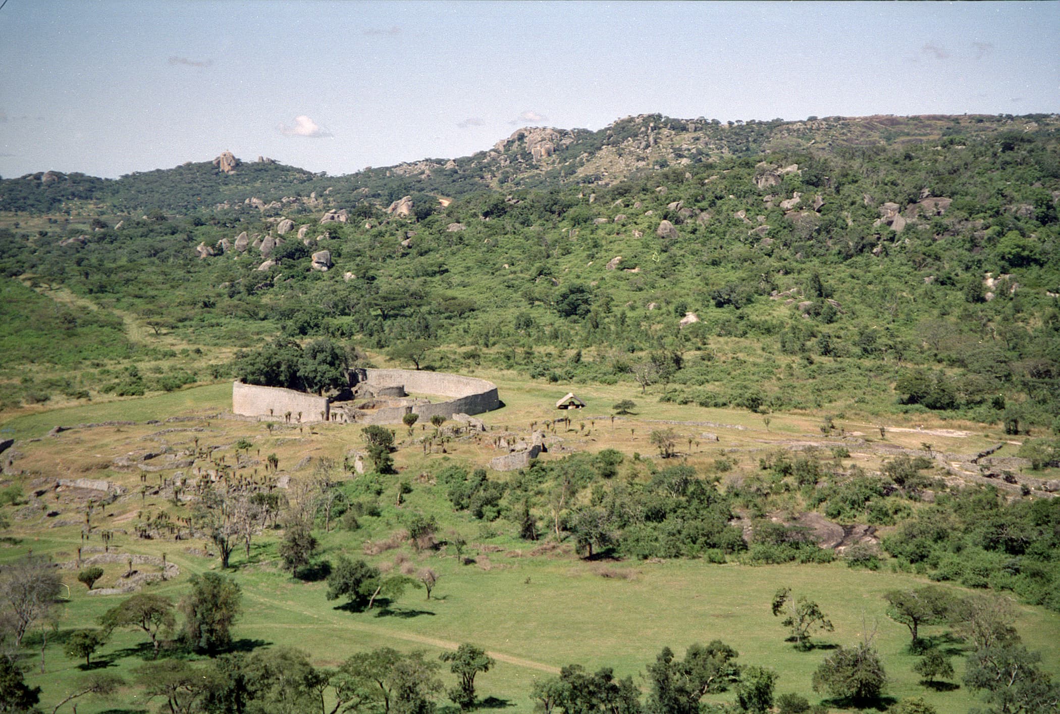 Historic stone enclosure and surrounding landscape at Great Zimbabwe